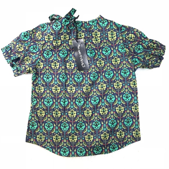 PEAS AND QUEUES GIRLS FLORAL SHIRT GREEN"NWT" TIE - Picture 3 of 3